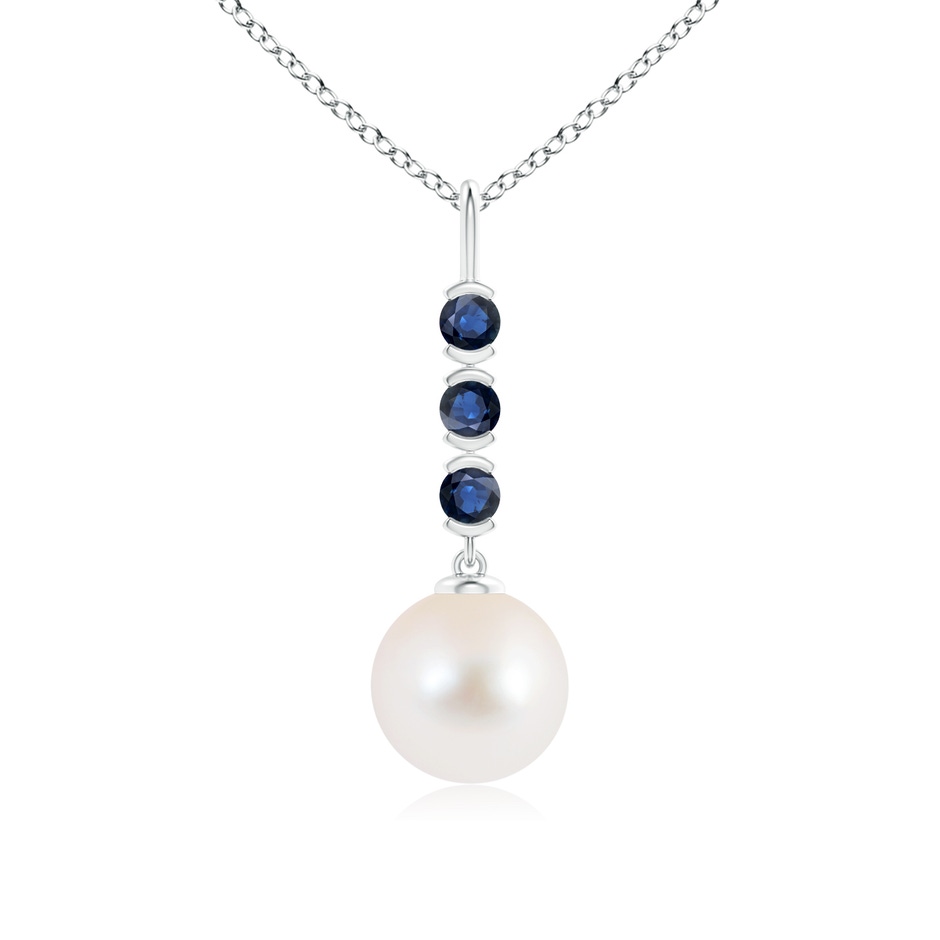 9mm AAA Freshwater Cultured Pearl Drop Pendant with Sapphires in White Gold 