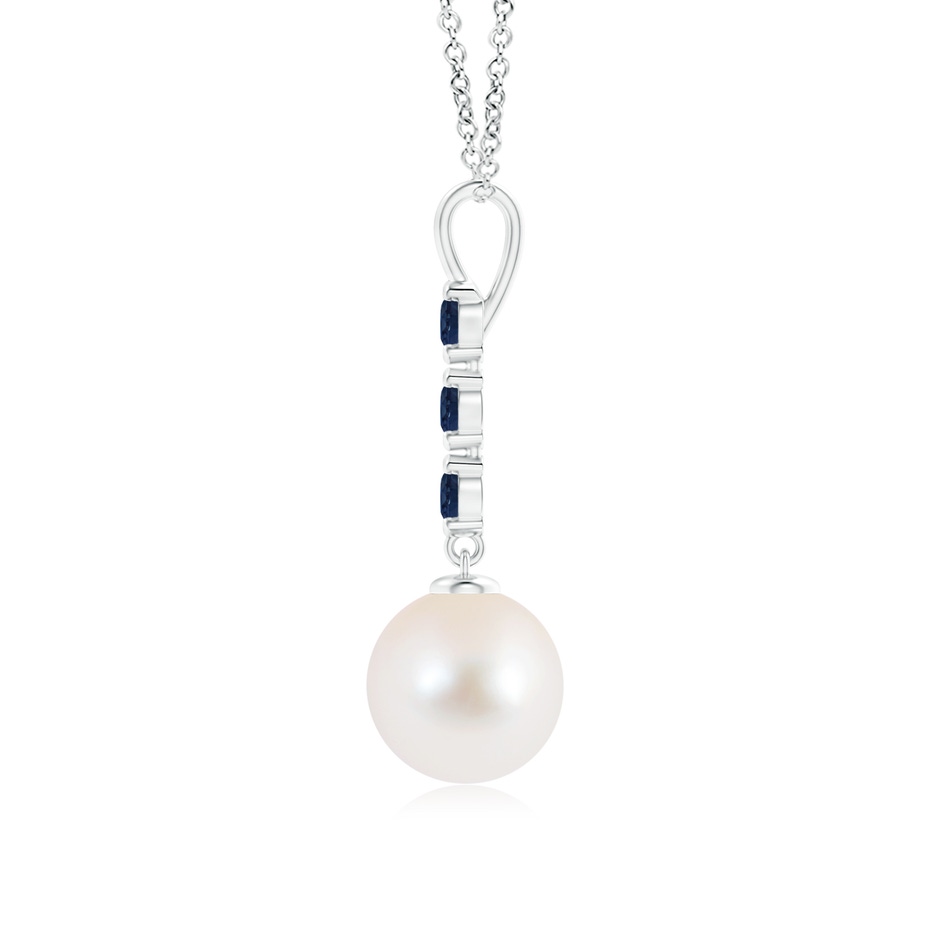 9mm AAA Freshwater Cultured Pearl Drop Pendant with Sapphires in White Gold product image