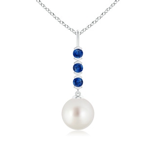 9mm AAA South Sea Cultured Pearl Drop Pendant with Sapphires in White Gold