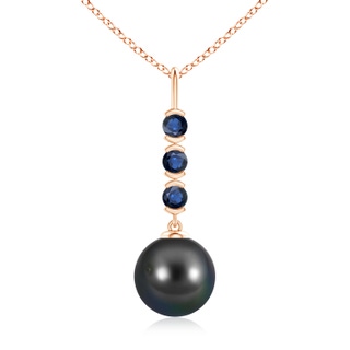 10mm AA Tahitian Pearl Drop Pendant with Sapphires in Rose Gold