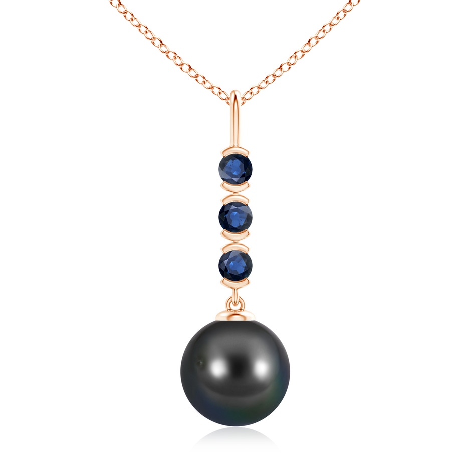 10mm AA Tahitian Pearl Drop Pendant with Sapphires in Rose Gold 