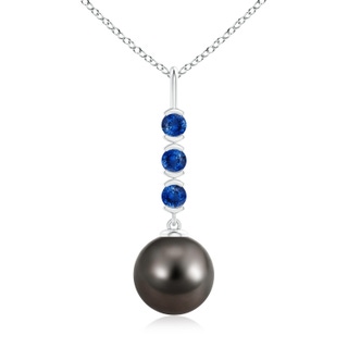 10mm AAA Tahitian Pearl Drop Pendant with Sapphires in 9K White Gold