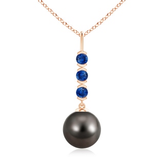 10mm AAA Tahitian Pearl Drop Pendant with Sapphires in Rose Gold
