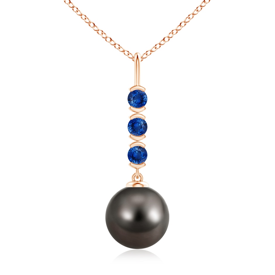 10mm AAA Tahitian Pearl Drop Pendant with Sapphires in Rose Gold 