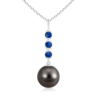 10mm AAA Tahitian Pearl Drop Pendant with Sapphires in White Gold