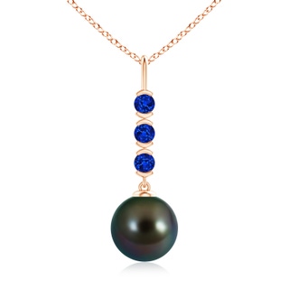 10mm AAAA Tahitian Pearl Drop Pendant with Sapphires in Rose Gold
