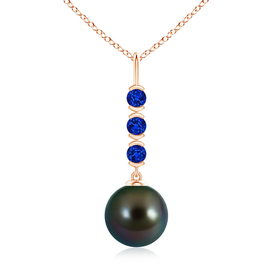 10mm AAAA Tahitian Pearl Drop Pendant with Sapphires in Rose Gold 