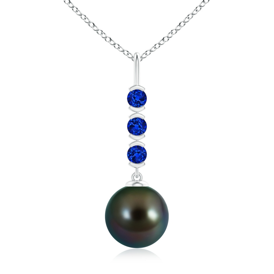 10mm AAAA Tahitian Pearl Drop Pendant with Sapphires in White Gold 