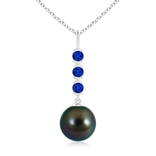 10mm AAAA Tahitian Pearl Drop Pendant with Sapphires in White Gold