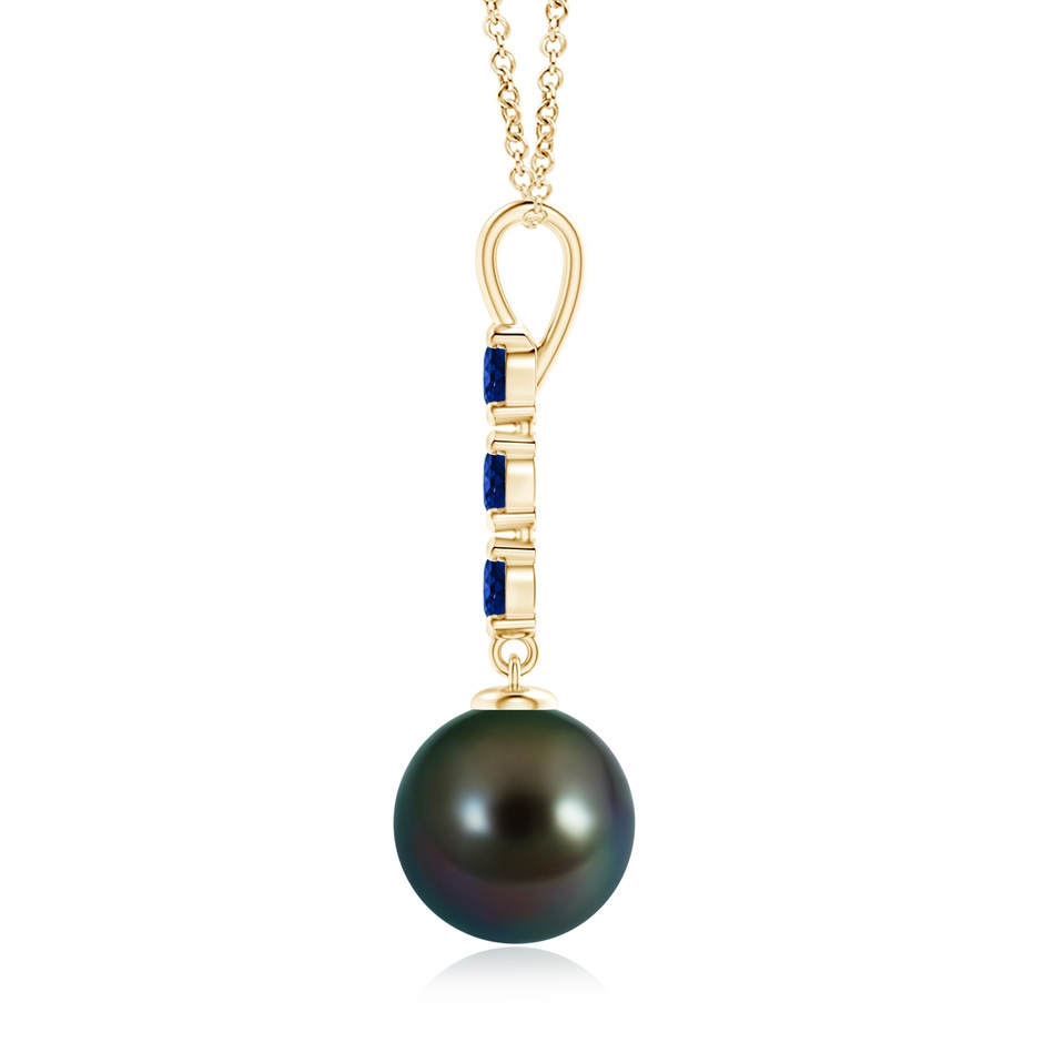 10mm AAAA Tahitian Pearl Drop Pendant with Sapphires in Yellow Gold product image