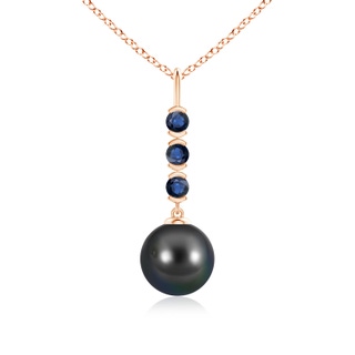 9mm AA Tahitian Pearl Drop Pendant with Sapphires in Rose Gold
