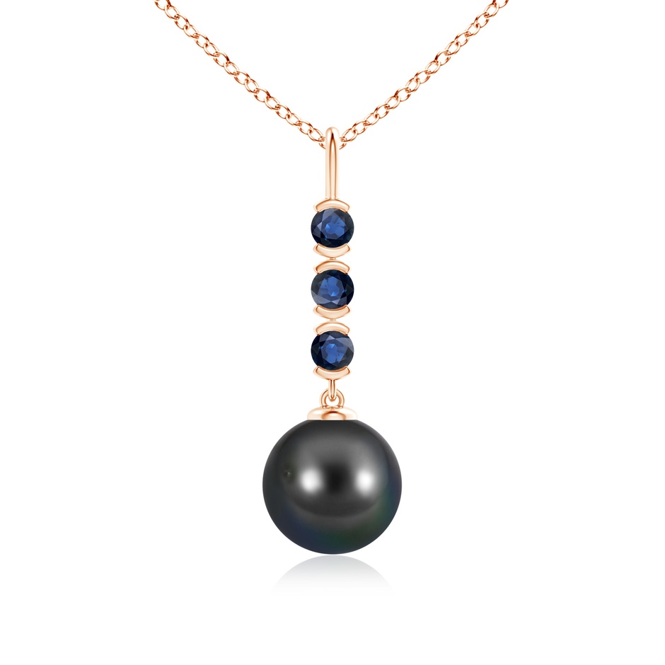 9mm AA Tahitian Pearl Drop Pendant with Sapphires in Rose Gold 