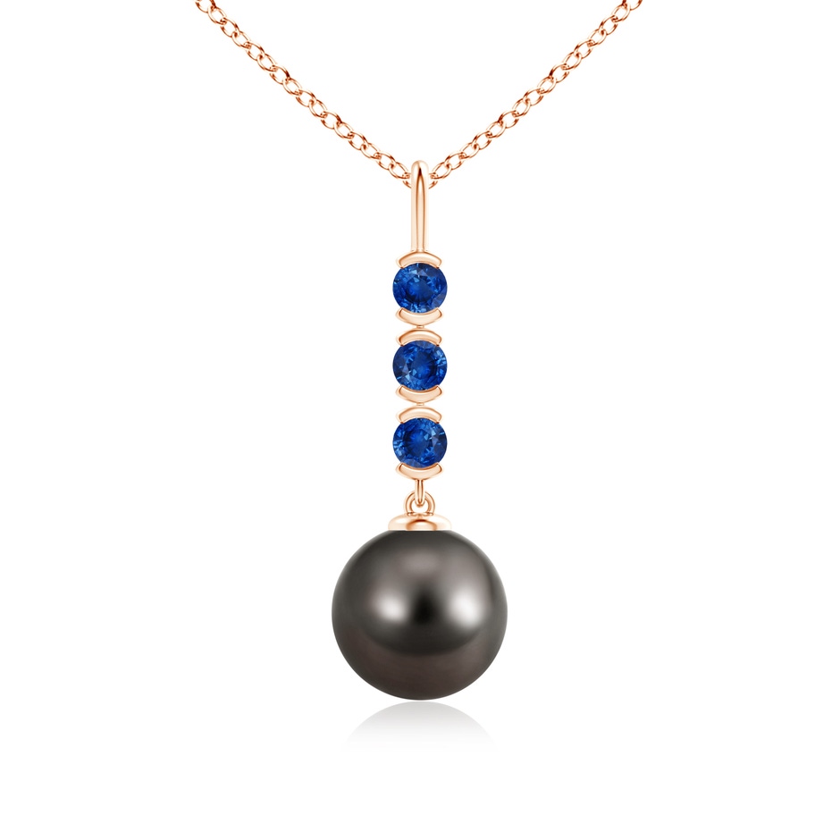 9mm AAA Tahitian Pearl Drop Pendant with Sapphires in 9K Rose Gold 
