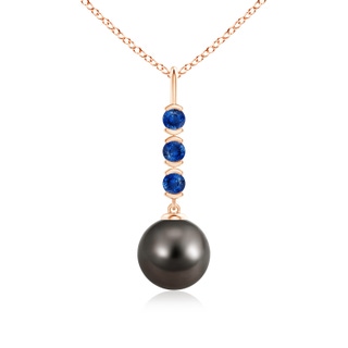 9mm AAA Tahitian Pearl Drop Pendant with Sapphires in Rose Gold
