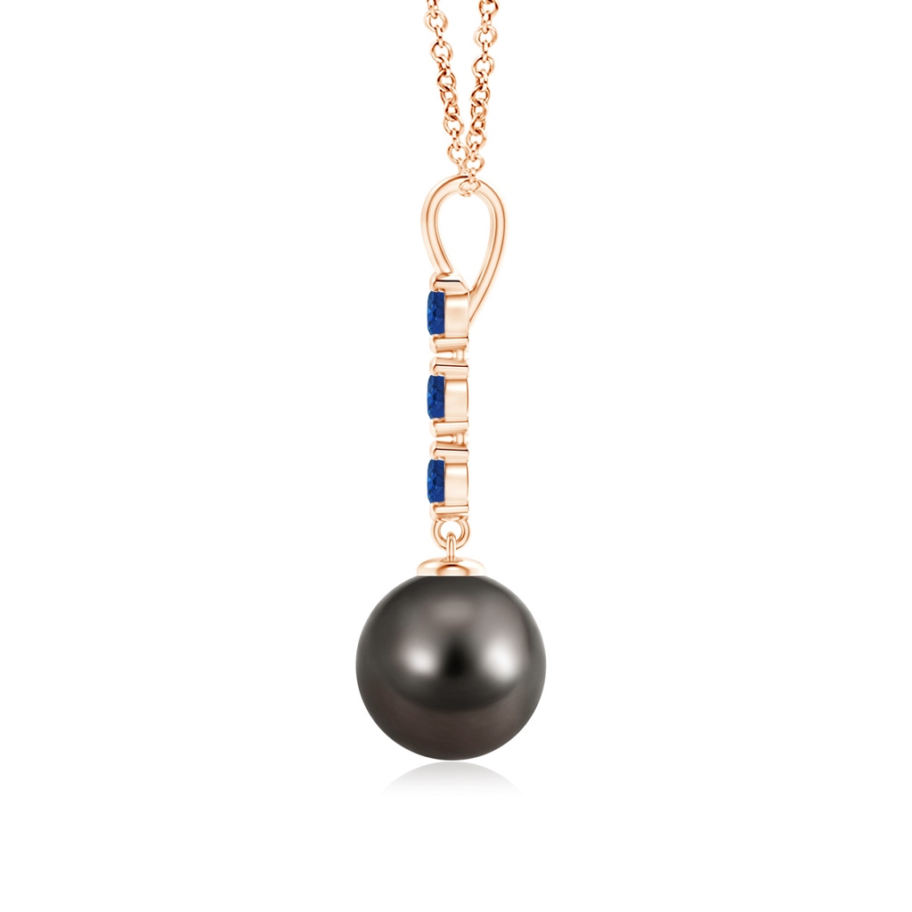 9mm AAA Tahitian Pearl Drop Pendant with Sapphires in Rose Gold Product Image