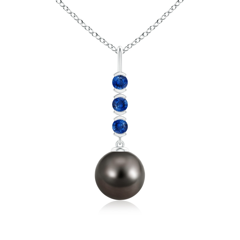 9mm AAA Tahitian Pearl Drop Pendant with Sapphires in White Gold 