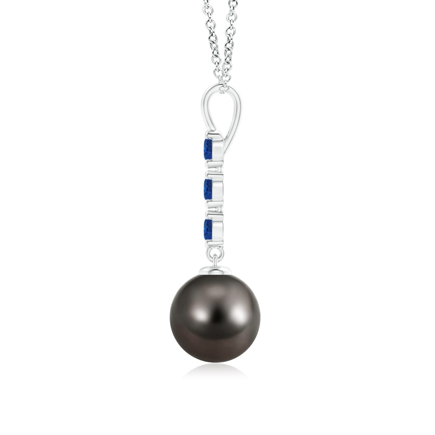9mm AAA Tahitian Pearl Drop Pendant with Sapphires in White Gold - side 1