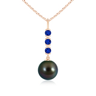 9mm AAAA Tahitian Pearl Drop Pendant with Sapphires in 9K Rose Gold