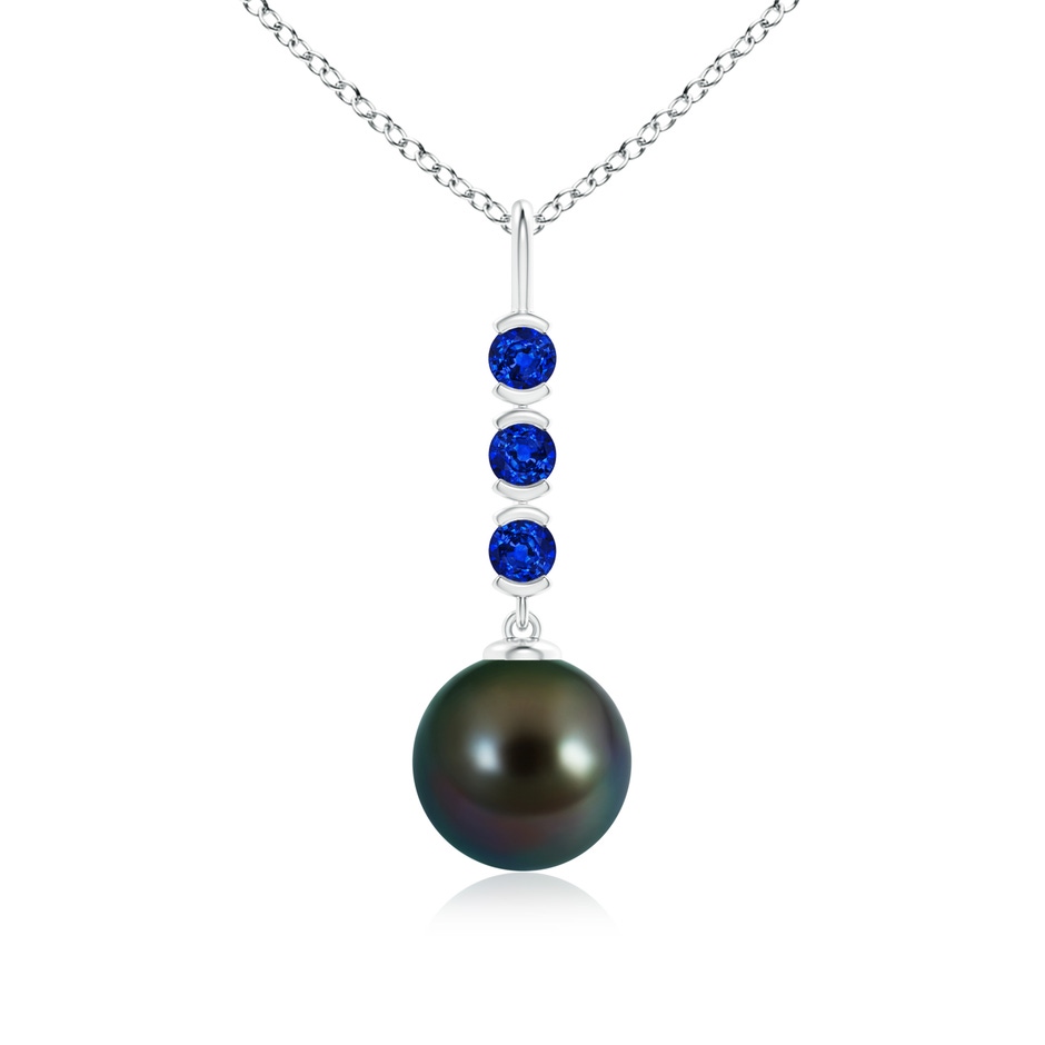 9mm AAAA Tahitian Pearl Drop Pendant with Sapphires in White Gold 