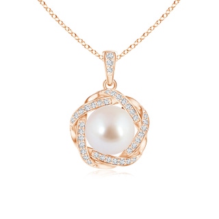 8mm AAA Akoya Cultured Pearl Pendant with Braided Diamond Halo in Rose Gold