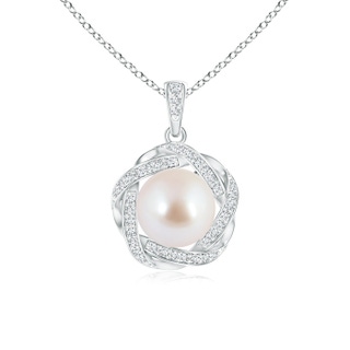 8mm AAA Akoya Cultured Pearl Pendant with Braided Diamond Halo in White Gold
