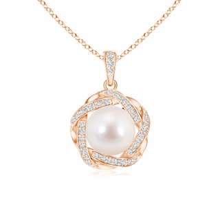 8mm AAAA Akoya Cultured Pearl Pendant with Braided Diamond Halo in Rose Gold