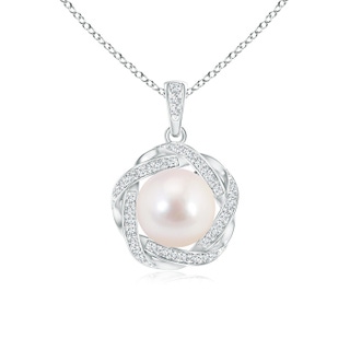 8mm AAAA Akoya Cultured Pearl Pendant with Braided Diamond Halo in White Gold