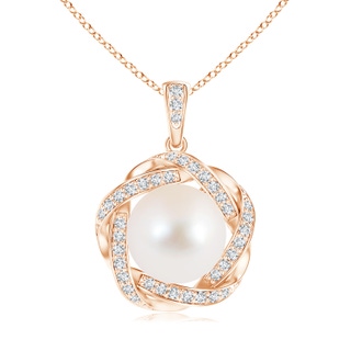 10mm AAA Freshwater Cultured Pearl Pendant with Braided Diamond Halo in Rose Gold