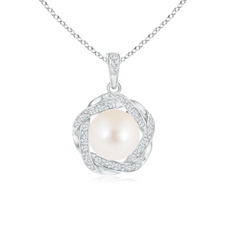 8mm AAA Freshwater Cultured Pearl Pendant with Braided Diamond Halo in White Gold