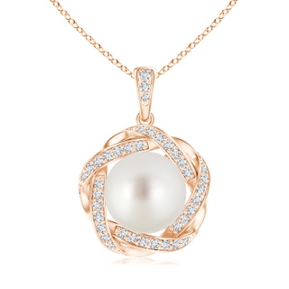 10mm AAA South Sea Pearl Pendant with Braided Diamond Halo in Rose Gold