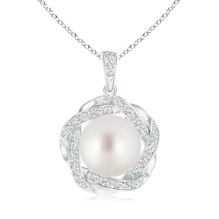 10mm AAA South Sea Pearl Pendant with Braided Diamond Halo in S999 Silver