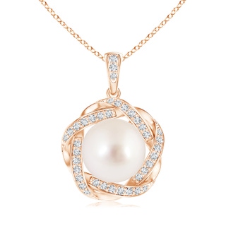 10mm AAAA South Sea Pearl Pendant with Braided Diamond Halo in Rose Gold