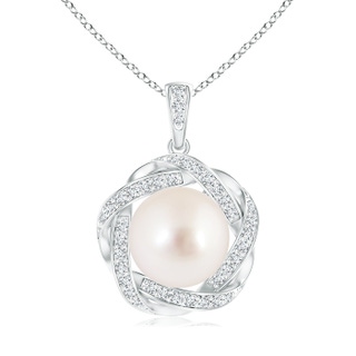 10mm AAAA South Sea Pearl Pendant with Braided Diamond Halo in S999 Silver