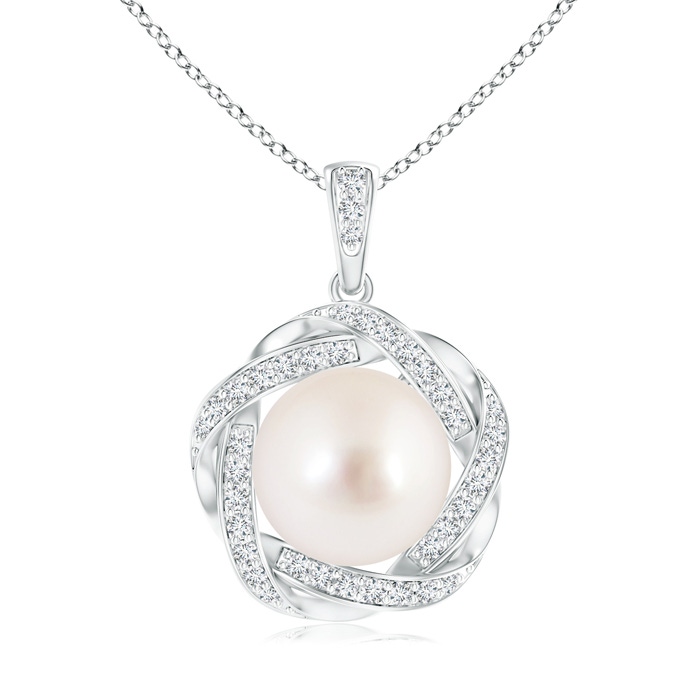 10mm AAAA South Sea Pearl Pendant with Braided Diamond Halo in White Gold