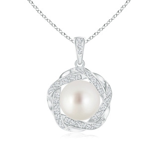 9mm AAA South Sea Pearl Pendant with Braided Diamond Halo in S999 Silver