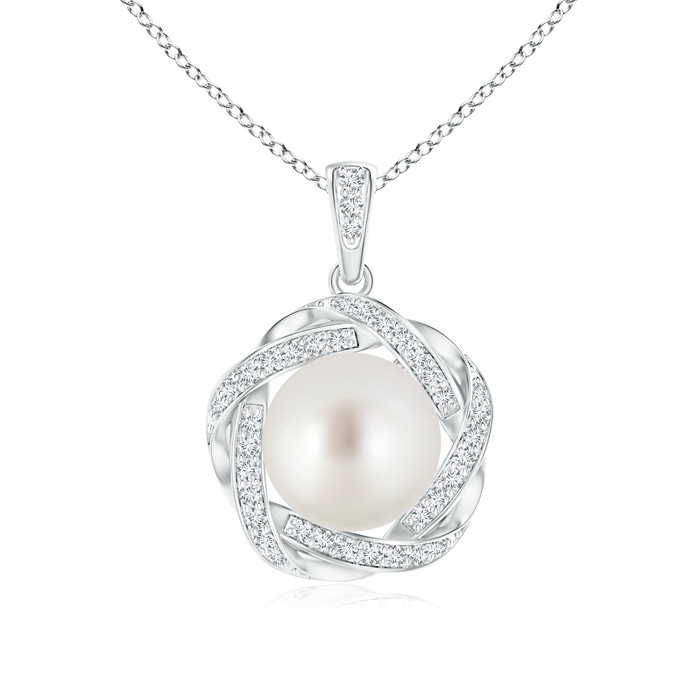 9mm AAA South Sea Pearl Pendant with Braided Diamond Halo in White Gold