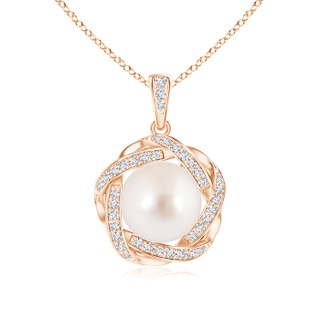 9mm AAAA South Sea Pearl Pendant with Braided Diamond Halo in Rose Gold