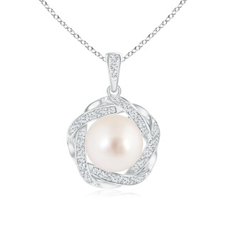 9mm AAAA South Sea Pearl Pendant with Braided Diamond Halo in S999 Silver