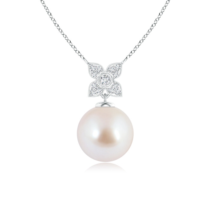 8mm AAA Akoya Cultured Pearl Pendant with Floral Bale in White Gold