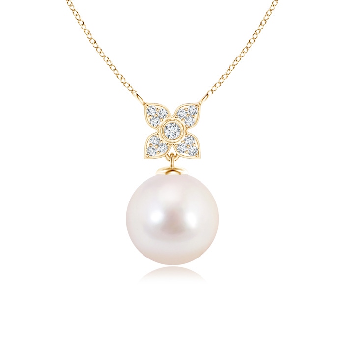 8mm AAAA Akoya Cultured Pearl Pendant with Floral Bale in Yellow Gold