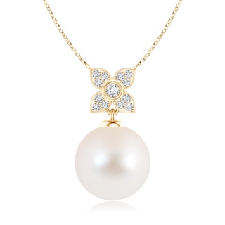 10mm AAA Freshwater Cultured Pearl Pendant with Floral Bale in Yellow Gold