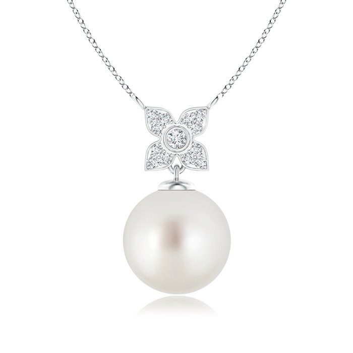 9mm AAA South Sea Cultured Pearl Pendant with Floral Bale in White Gold 