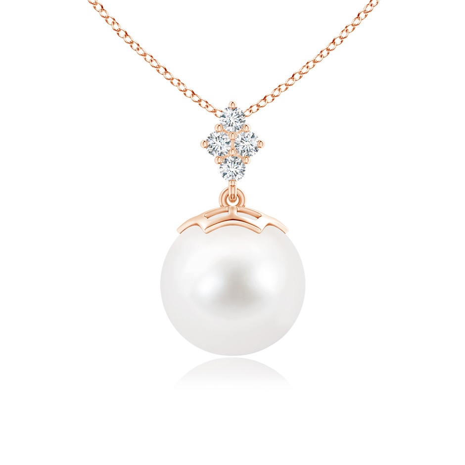 10mm AA Freshwater Pearl Pendant with Diamond Cluster in Rose Gold 