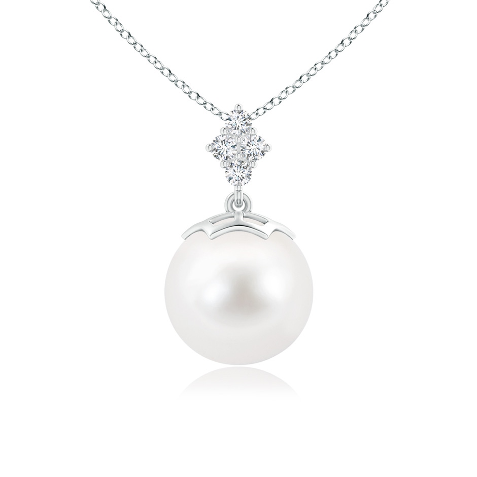 10mm AA Freshwater Pearl Pendant with Diamond Cluster in White Gold 
