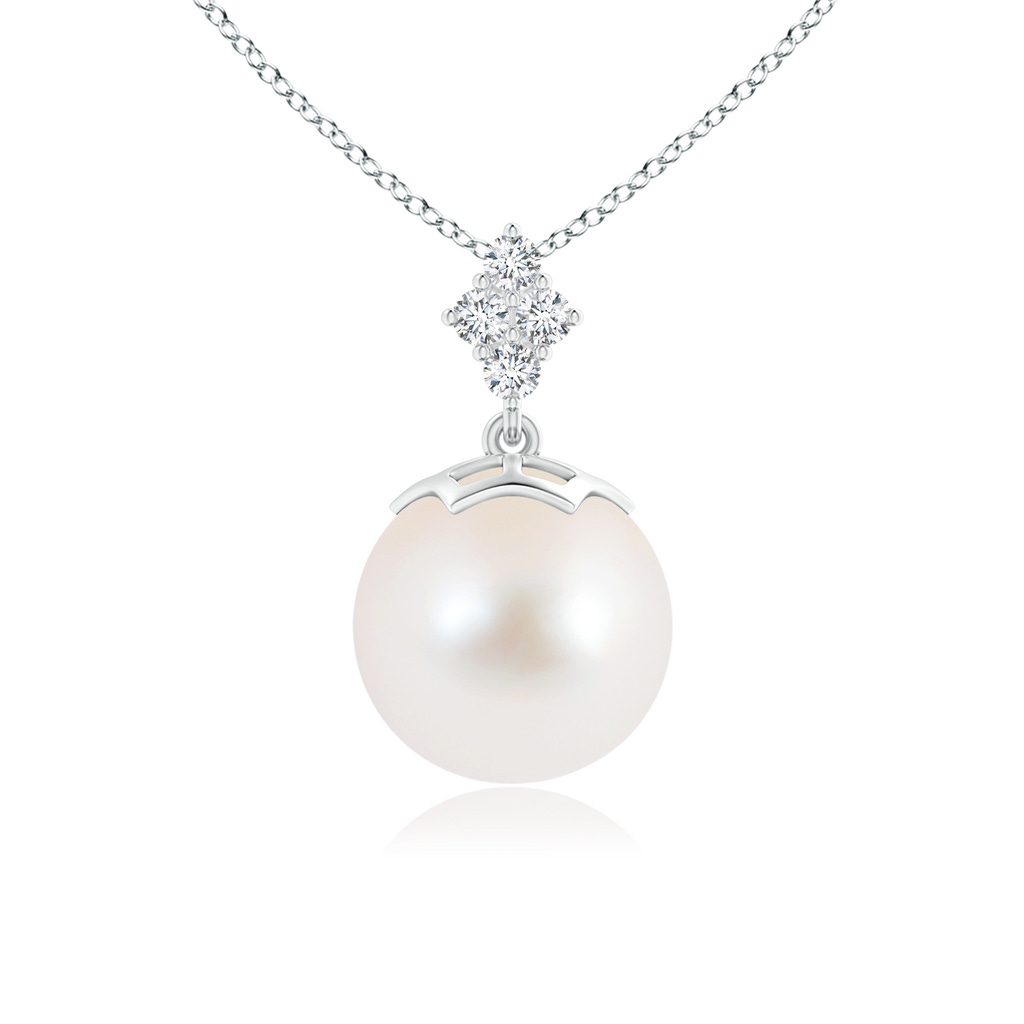 10mm AAA Freshwater Pearl Pendant with Diamond Clustre in 9K White Gold