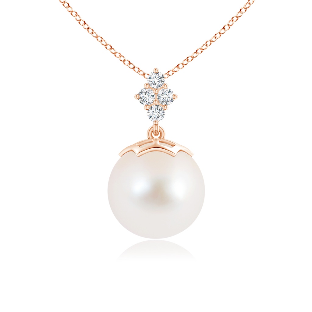 10mm AAA Freshwater Pearl Pendant with Diamond Cluster in Rose Gold