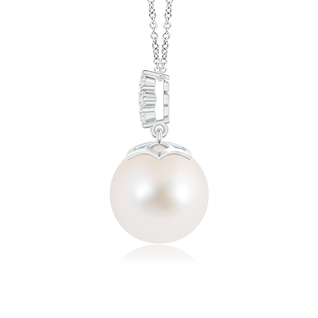 10mm AAA Freshwater Pearl Pendant with Diamond Cluster in White Gold Product Image