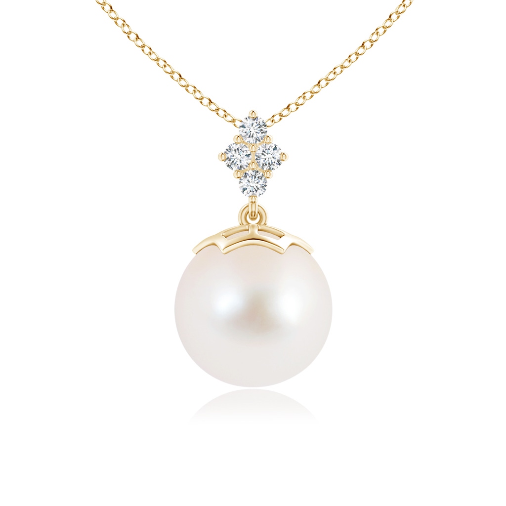 10mm AAA Freshwater Pearl Pendant with Diamond Cluster in Yellow Gold