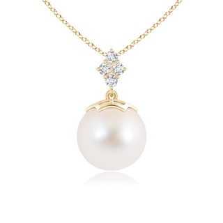 10mm AAA Freshwater Pearl Pendant with Diamond Clustre in Yellow Gold