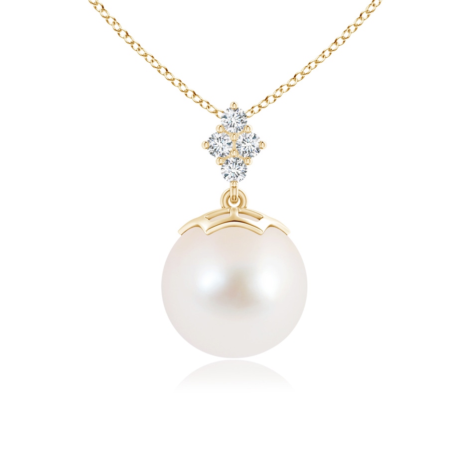 10mm AAA Freshwater Pearl Pendant with Diamond Cluster in Yellow Gold 
